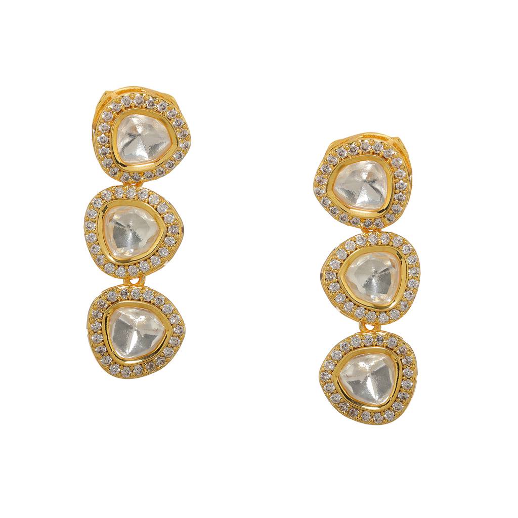 Uncut 3 Tier Kundan Dangler Earrings : RRFEB24-7
