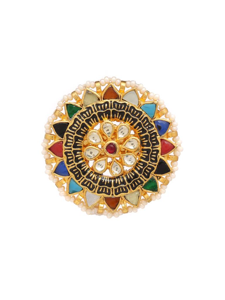 Flower Kundan Navratan Brooch : RRFEB25-19