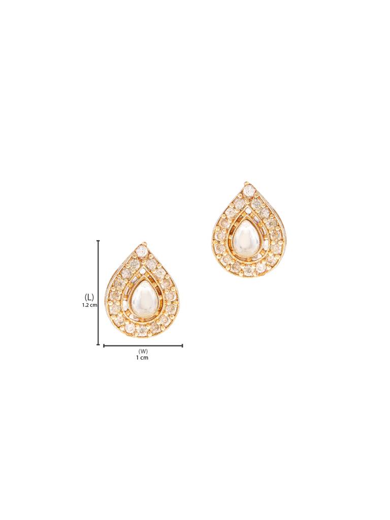 Tear Drop Shaped Kundan Studs Earrings With Diamond Embelishement In Gold Plated Brass : RRJAN25-30