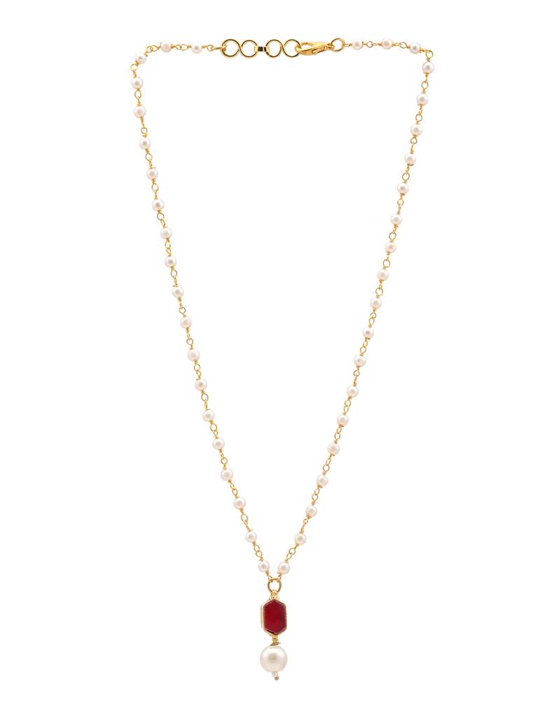Maroon Kundan Pearl Necklace In Hexagon Shape Gold Plated Brass : RRJAN25-36