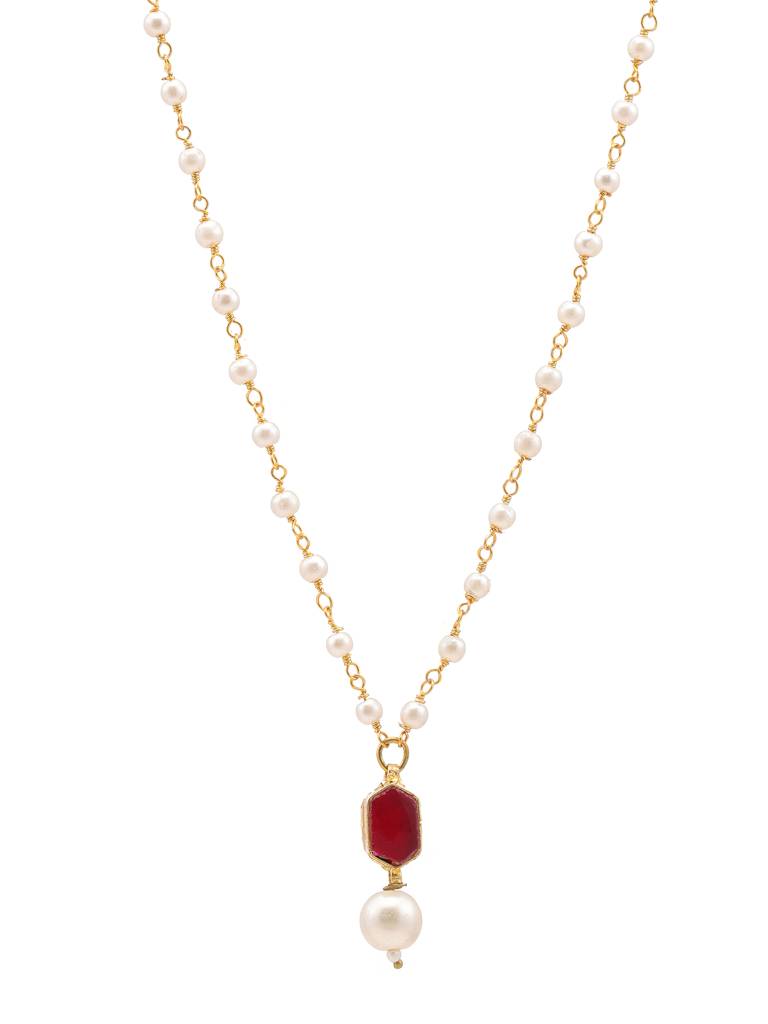 Maroon Kundan Pearl Necklace In Hexagon Shape Gold Plated Brass : RRJAN25-36