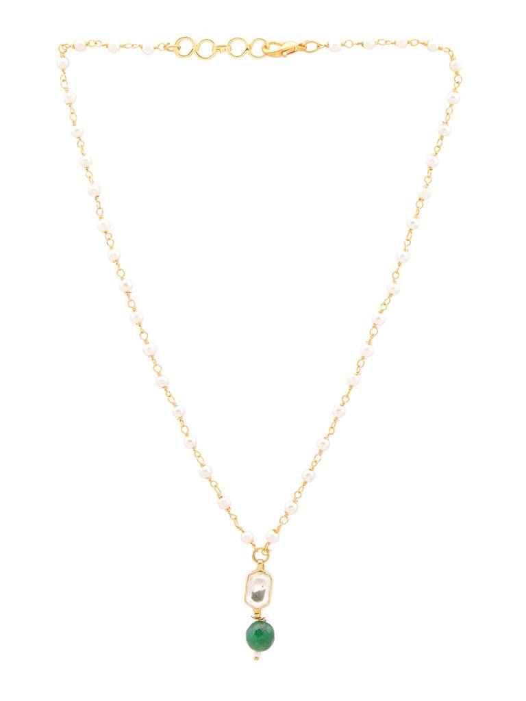 Kundan Green Bead Necklace In Hexagon Shape Gold Plated Brass : RRJAN25-37