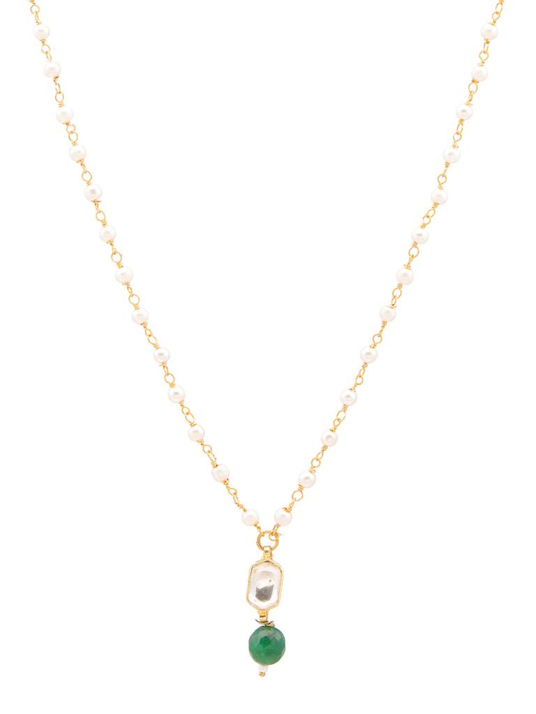 Kundan Green Bead Necklace In Hexagon Shape Gold Plated Brass : RRJAN25-37