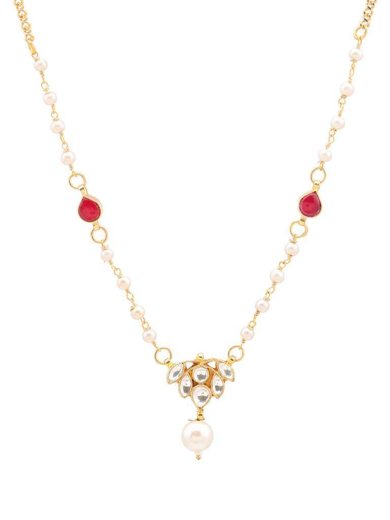 Kundan Maroon Stone Necklace In Gold Plated Brass With Pearls : RRJAN25-41