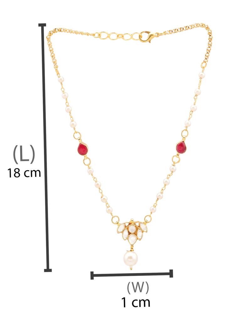 Kundan Maroon Stone Necklace In Gold Plated Brass With Pearls : RRJAN25-41
