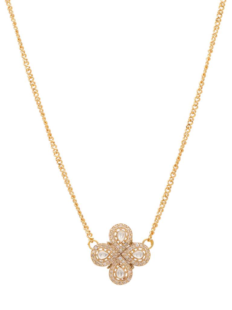 Tear Drop Shaped Flower Necklace With Diamond Embelishement In Gold Plated Brass : RRJAN25-43