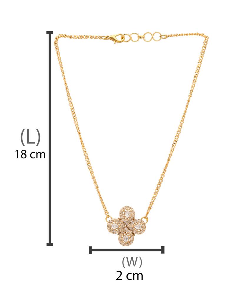 Tear Drop Shaped Flower Necklace With Diamond Embelishement In Gold Plated Brass : RRJAN25-43