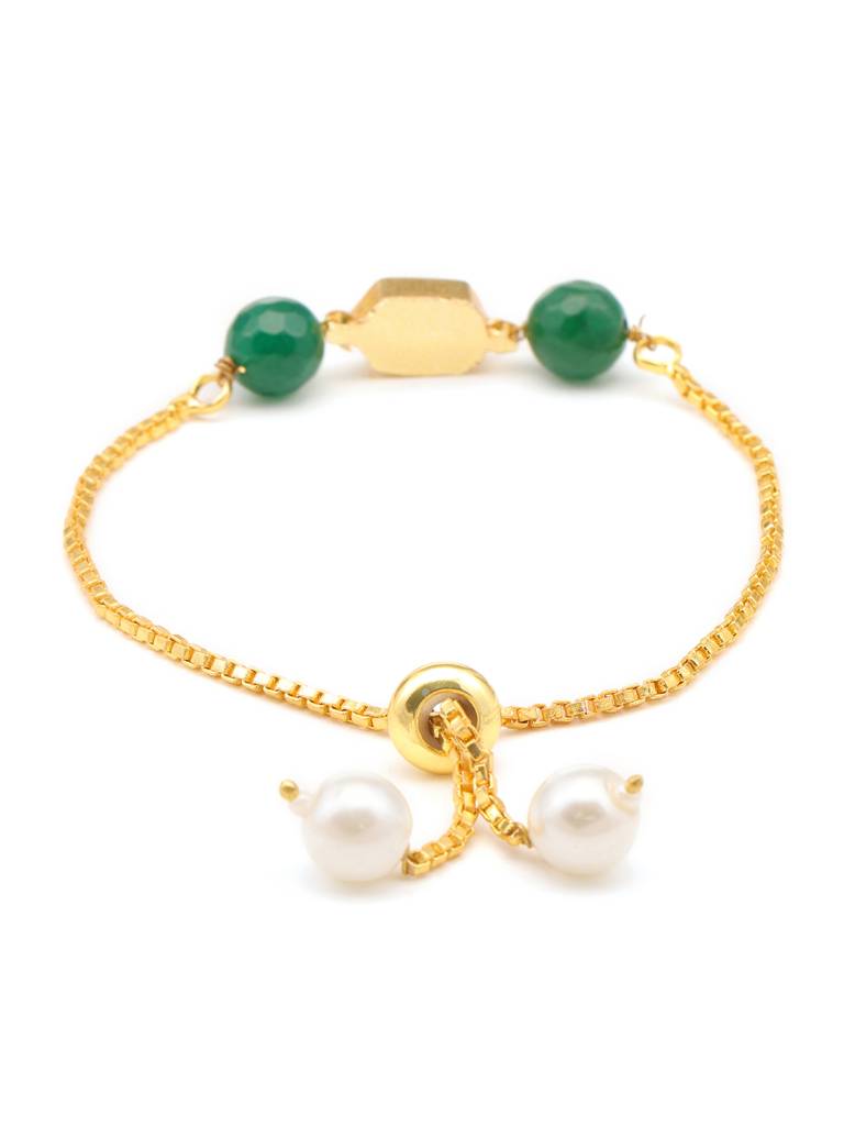 Kundan Green Stone Bracelet In Gold Plated Brass With Pearls : RRJAN25-52