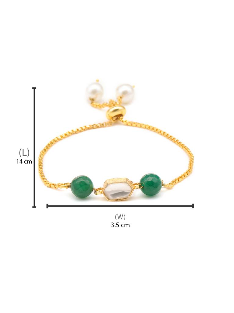Kundan Green Stone Bracelet In Gold Plated Brass With Pearls : RRJAN25-52