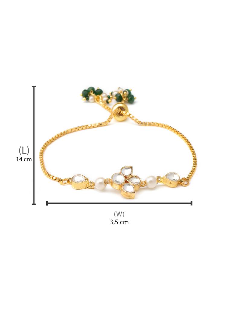 Kundan Bracelet In Gold Plated Brass With Pearls & Green Stones : RRJAN25-54