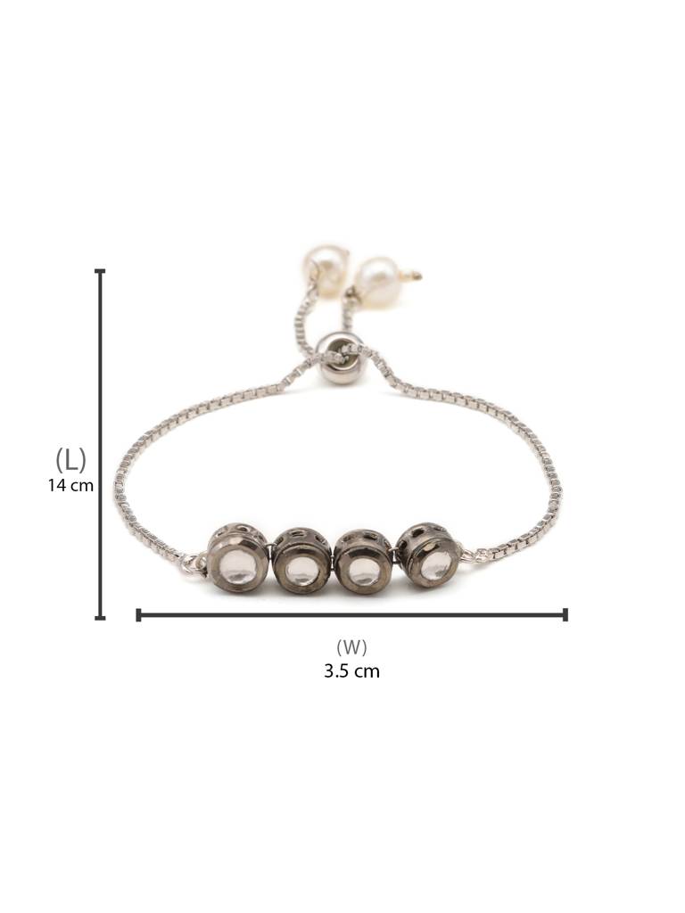 Round Kundan Bracelet In Silver Gold Finish Brass : RRJAN25-55