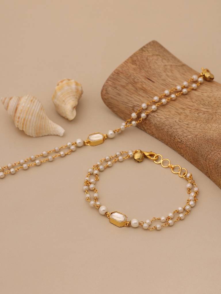 Kundan Anklets/Payal In Gold Plated Brass With Pearls : RRJAN25-57