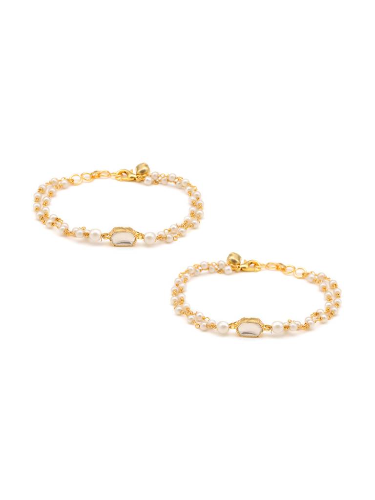 Kundan Anklets/Payal In Gold Plated Brass With Pearls : RRJAN25-57