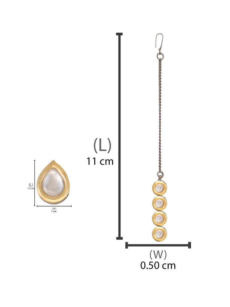 Round Kundan Stud Earrings & Maang Tikka Jewelry Set In Silver Plated Brass : RRJAN25-64