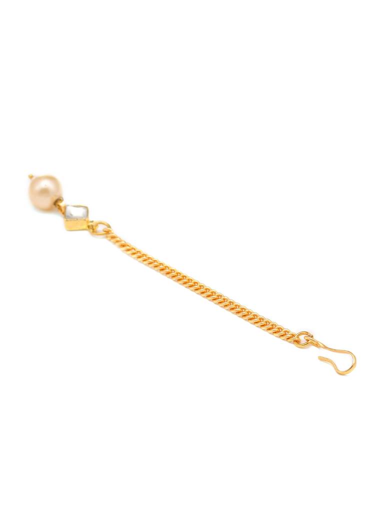 Square Shaped Kundan Stud Earrings & Maang Tikka Jewelry Set With Pearls Bead Drop In Gold Plated Brass : RRJAN25-65