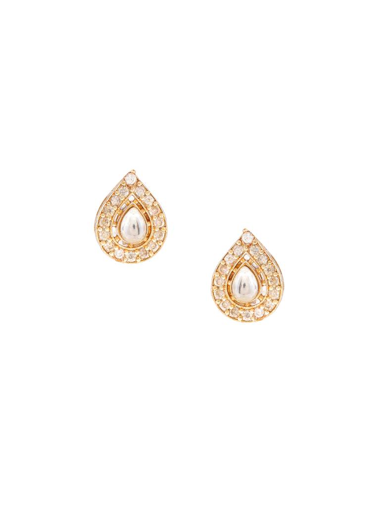 Tear Drop Shaped Flower Necklace & Earrings Jewelry Set With Diamond Embelishement In Gold Plated Brass : RRJAN25-66