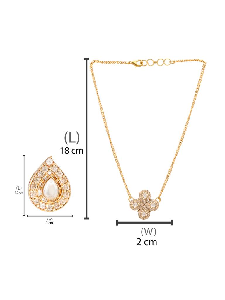 Tear Drop Shaped Flower Necklace & Earrings Jewelry Set With Diamond Embelishement In Gold Plated Brass : RRJAN25-66