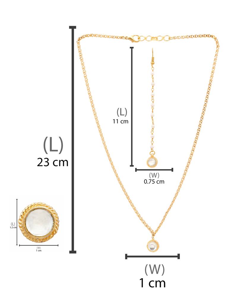 Kundan Round Necklace, Earrings & Maang Tikka Jewelry Set In Gold Plated Brass : RRJAN25-67
