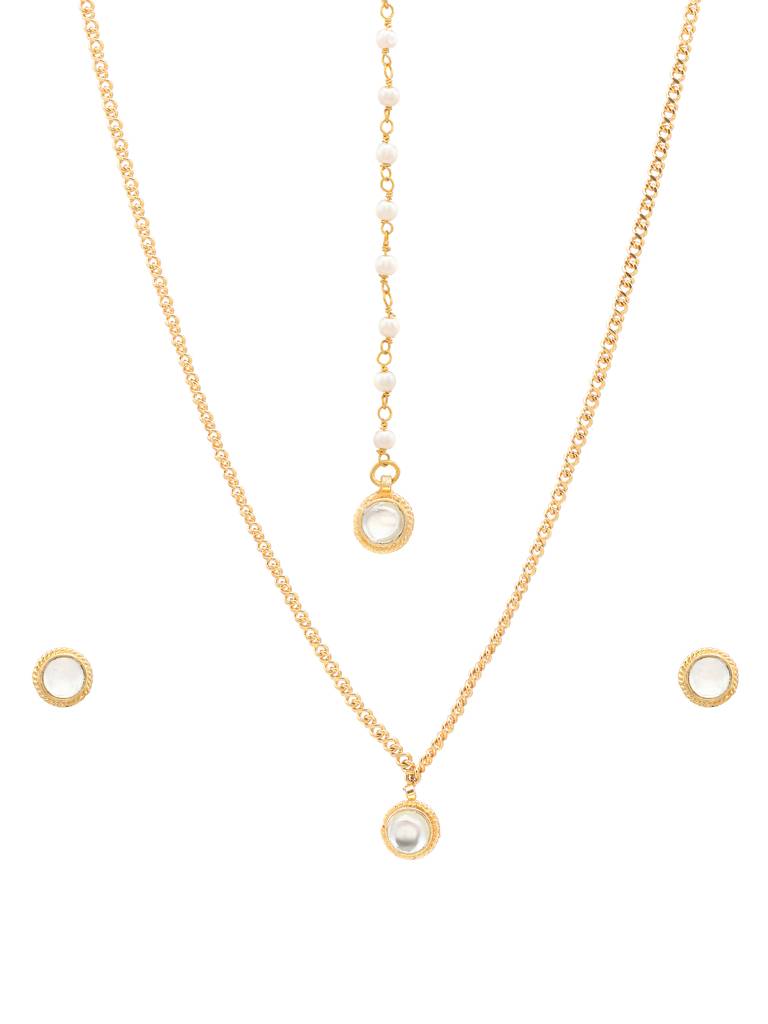 Kundan Round Necklace, Earrings & Maang Tikka Jewelry Set In Gold Plated Brass : RRJAN25-67