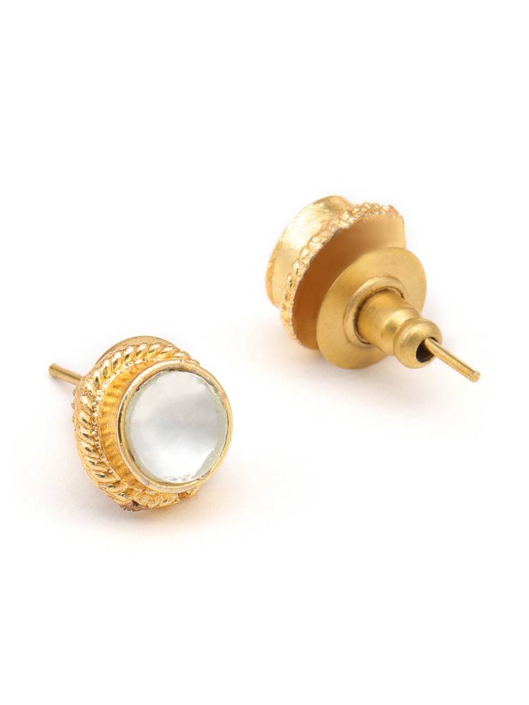 Kundan Round Necklace, Earrings & Maang Tikka Jewelry Set In Gold Plated Brass : RRJAN25-67