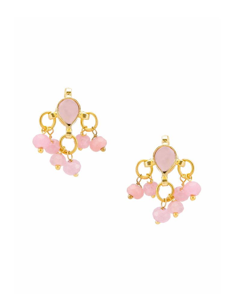 Kundan Blush Pink Sone Necklace, Stud Earrings, Maang Tikka & Bracelet/Haath Phool Jewelry Set In Gold Plated Bra : RRJAN25-75