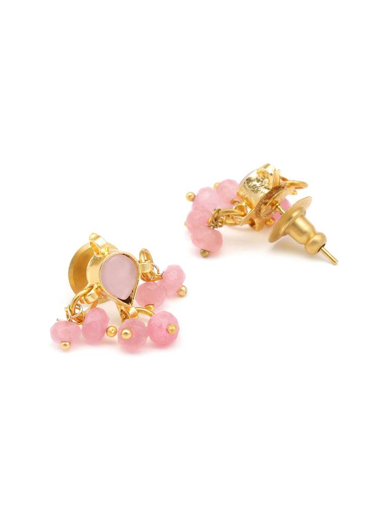 Kundan Blush Pink Sone Necklace, Stud Earrings, Maang Tikka & Bracelet/Haath Phool Jewelry Set In Gold Plated Bra : RRJAN25-75