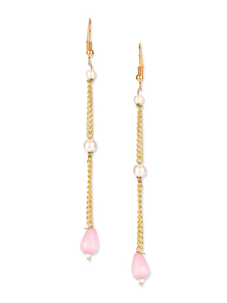Pink Gold Plated Kundan Earrings With Pearls : RRJULY22-100