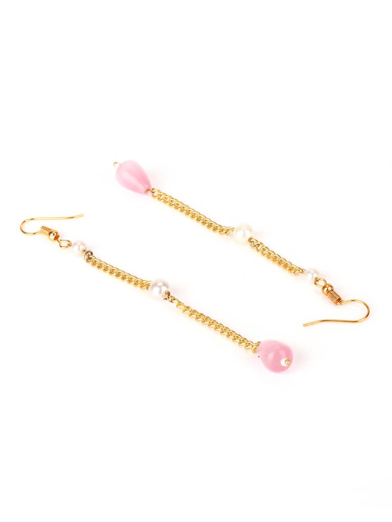 Pink Gold Plated Kundan Earrings With Pearls : RRJULY22-100