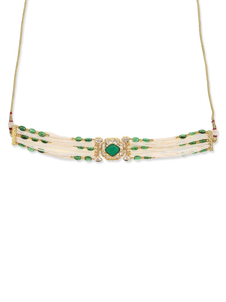 Green Gold Plated Kundan Choker Necklace : RRJULY22-38