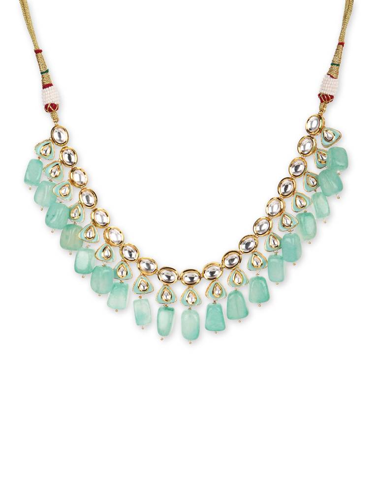 Green Gold Plated Kundan Necklace : RRJULY22-42