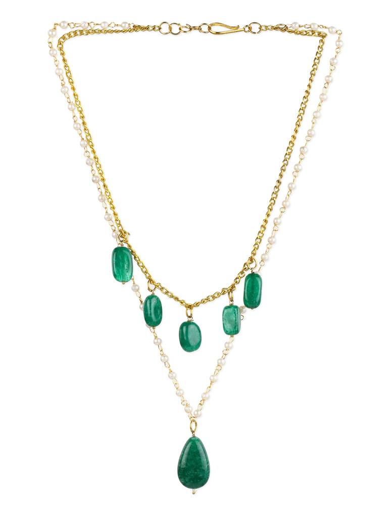 Green Gold Plated Beaded Handcrafted Necklace : RRJULY22-44