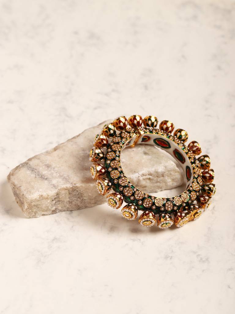 Navratan Enameled Gold Plated Kundan Bangle : RRJULY22-49