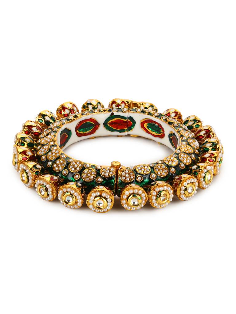 Navratan Enameled Gold Plated Kundan Bangle : RRJULY22-49