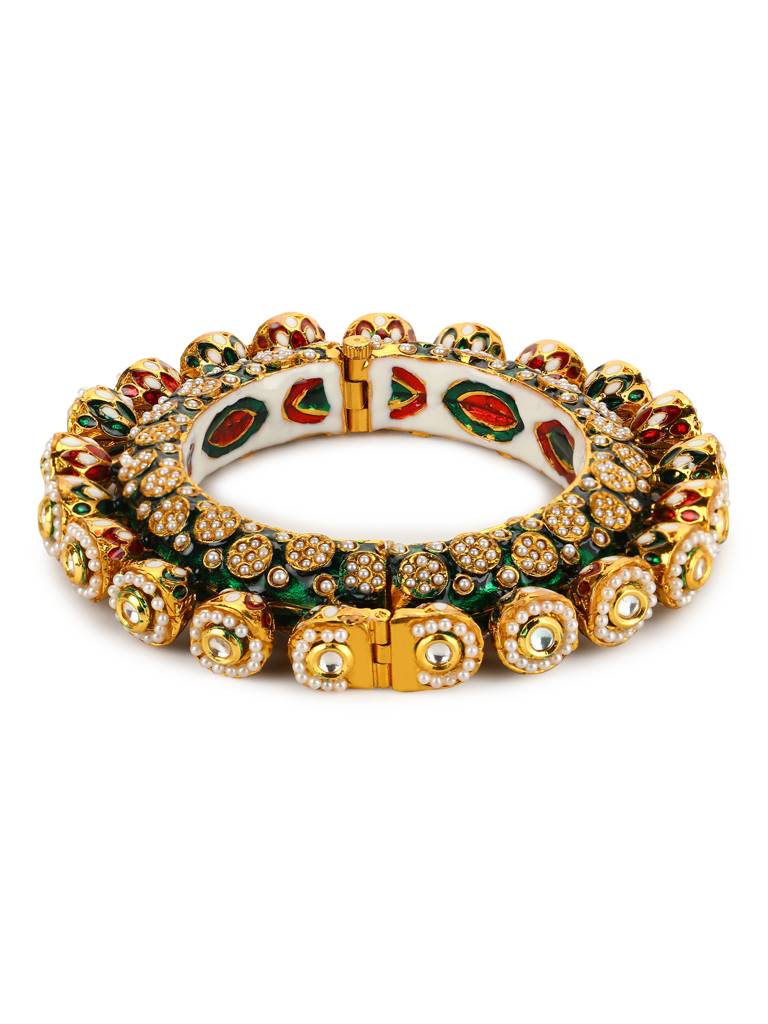 Navratan Enameled Gold Plated Kundan Bangle : RRJULY22-49