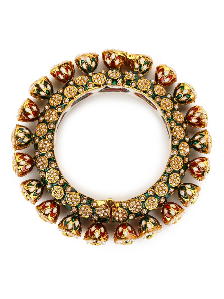 Navratan Enameled Gold Plated Kundan Bangle : RRJULY22-49