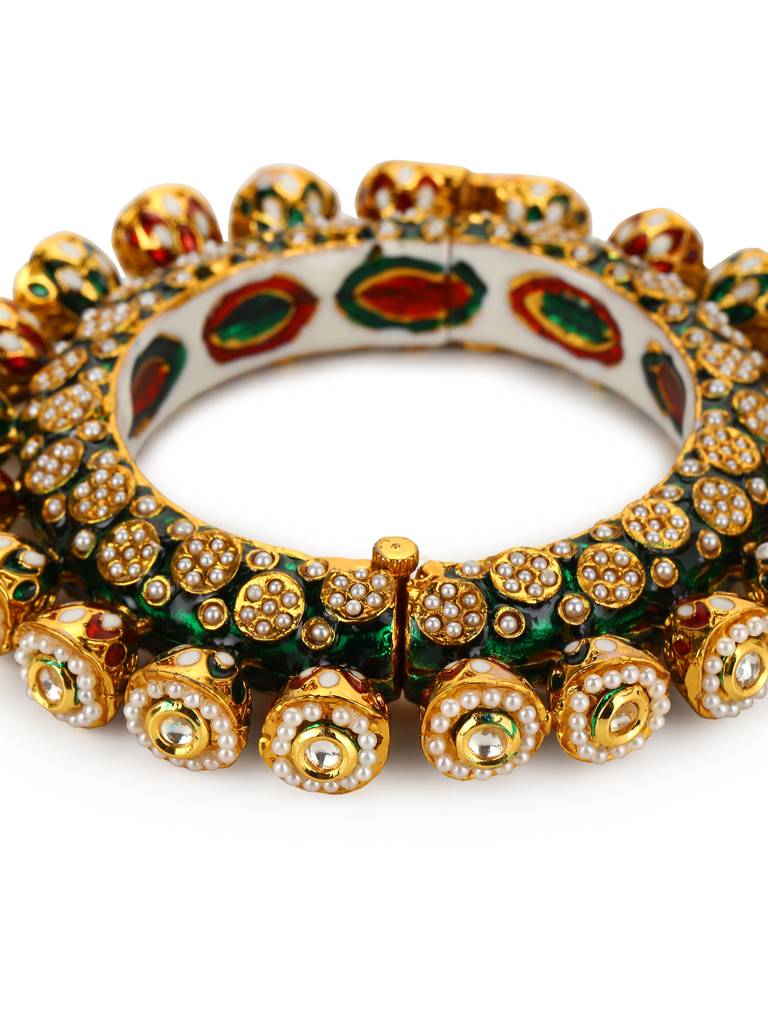 Navratan Enameled Gold Plated Kundan Bangle : RRJULY22-49