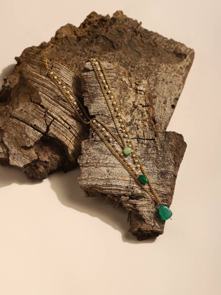 Green Gold Plated Handcrafted Neklace With Pearls : RRJULY22-58