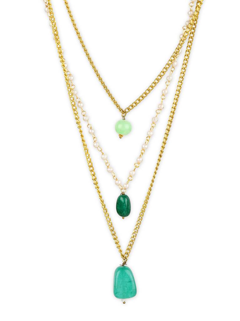 Green Gold Plated Handcrafted Neklace With Pearls : RRJULY22-58