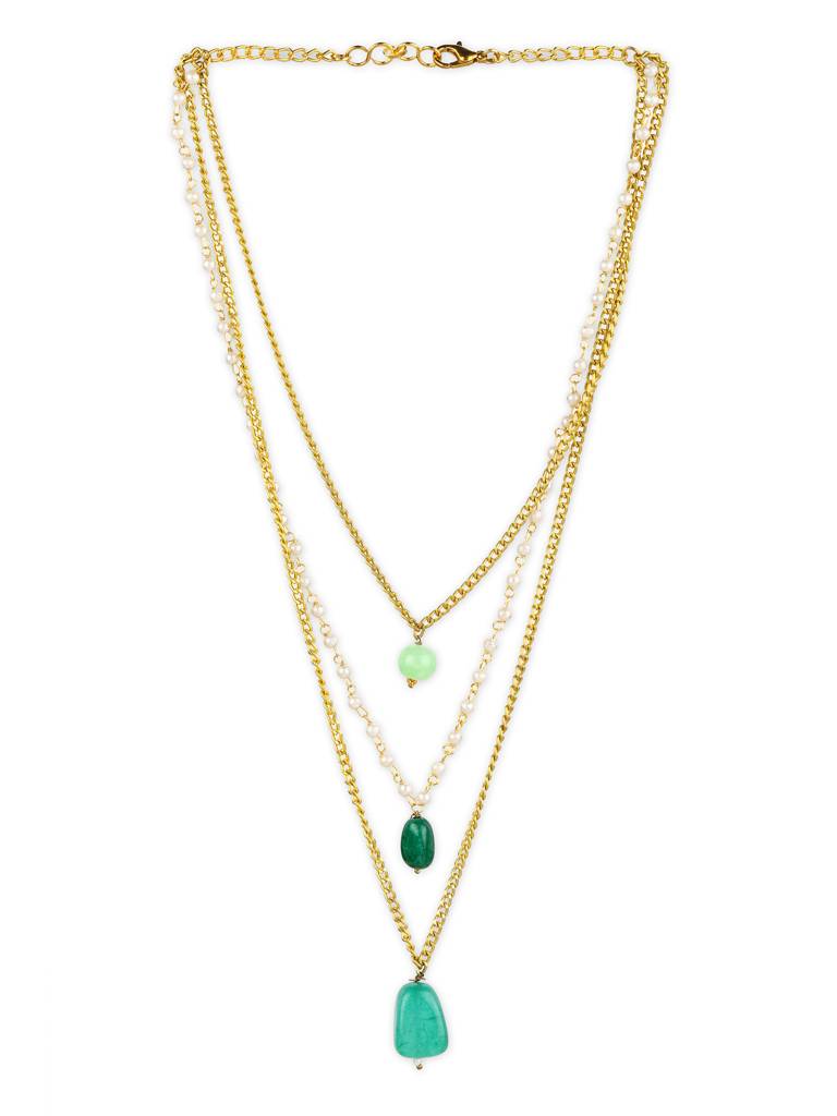 Green Gold Plated Handcrafted Neklace With Pearls : RRJULY22-58