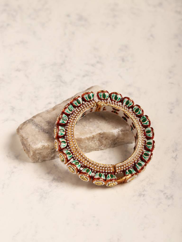 Multi Enameled Gold Plated Kundan Jadau Bangle : RRJULY22-60