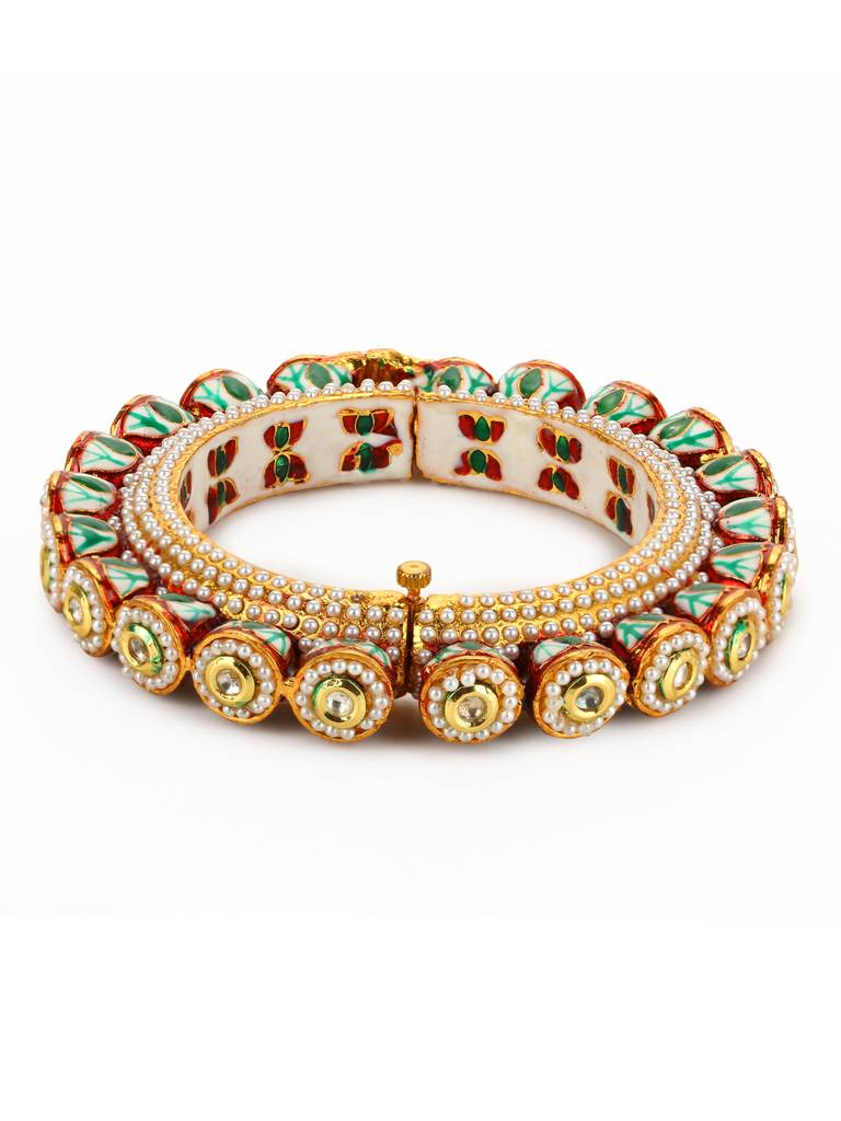 Multi Enameled Gold Plated Kundan Jadau Bangle : RRJULY22-60