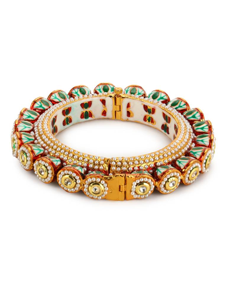 Multi Enameled Gold Plated Kundan Jadau Bangle : RRJULY22-60