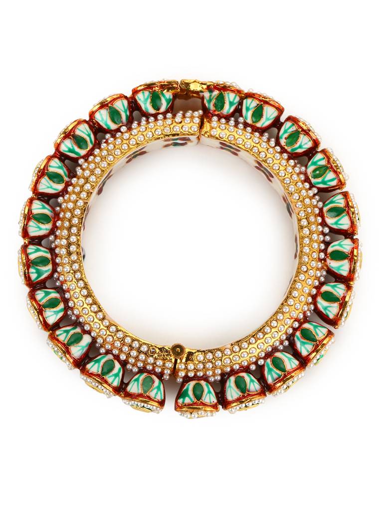 Multi Enameled Gold Plated Kundan Jadau Bangle : RRJULY22-60