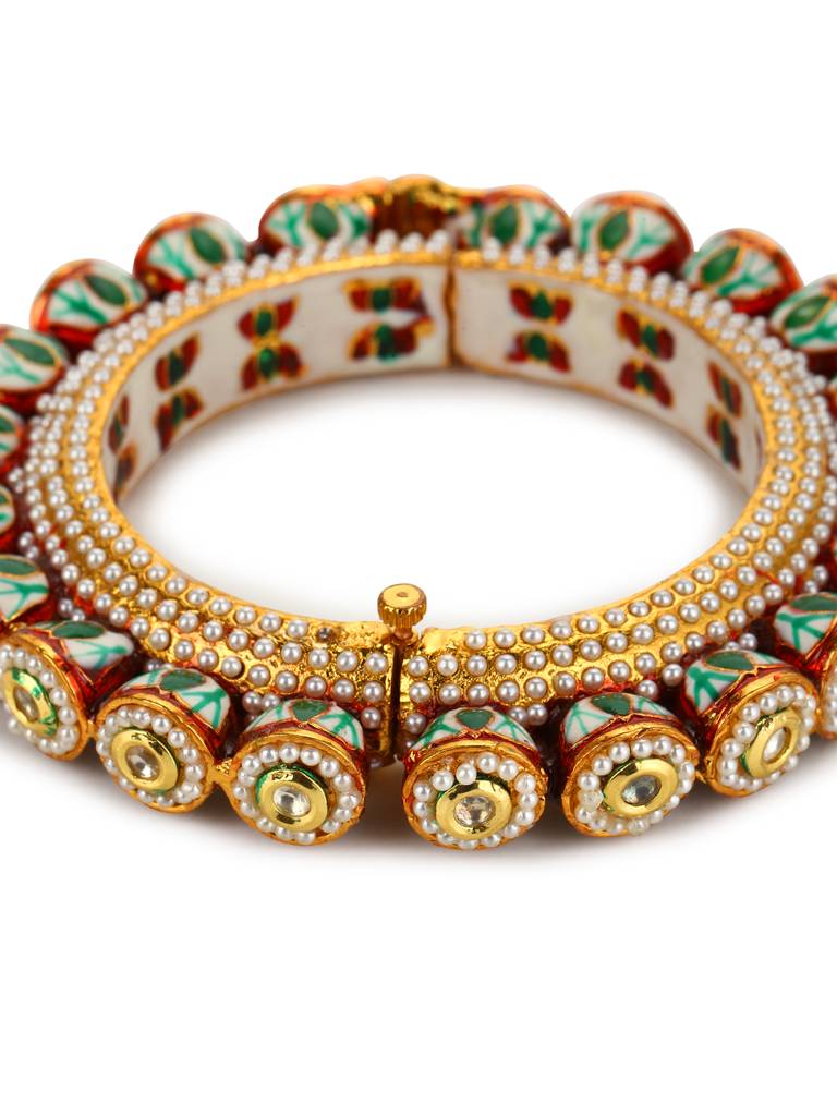 Multi Enameled Gold Plated Kundan Jadau Bangle : RRJULY22-60