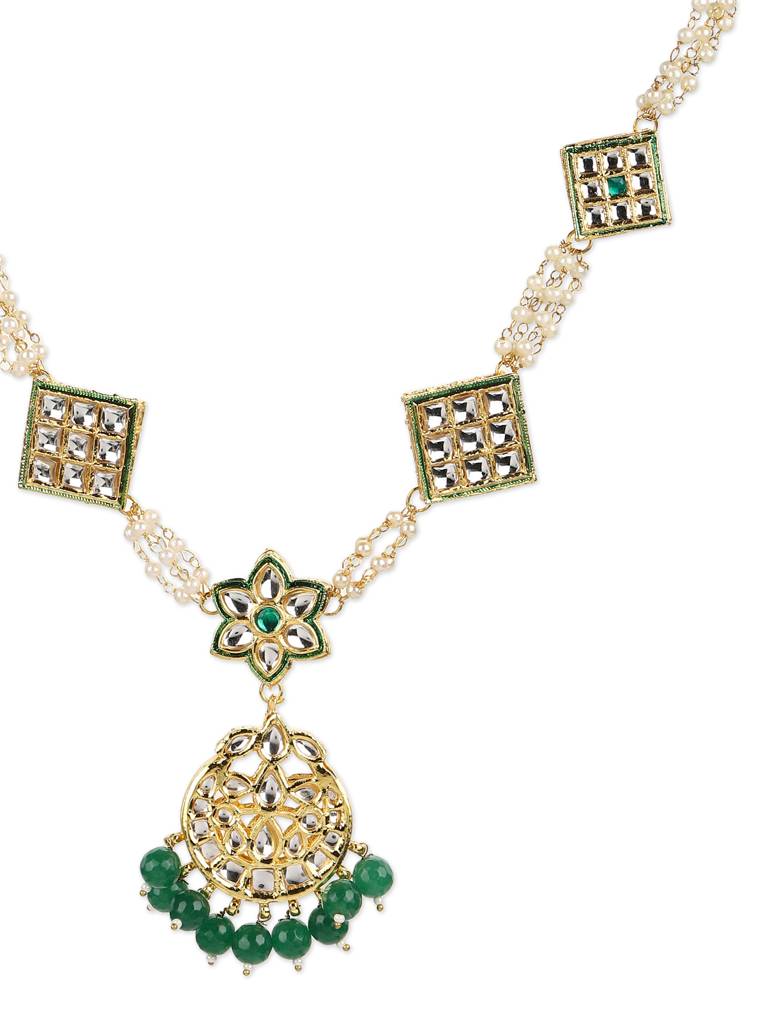 Gold Plated Meenakari Emerald Kundan Mathapatti : RRJULY22-66