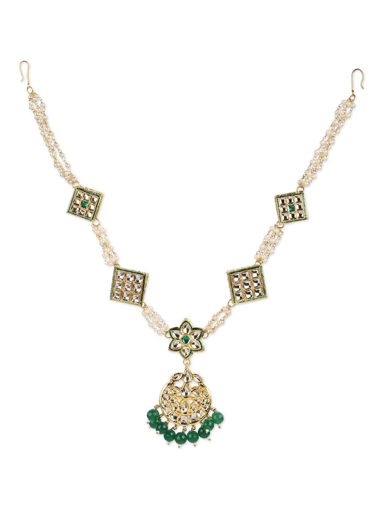 Gold Plated Meenakari Emerald Kundan Mathapatti : RRJULY22-66