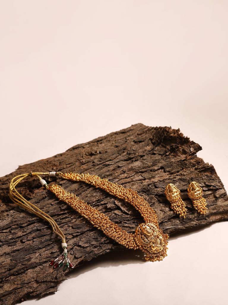 Gold Plated Temple Necklace Set With Matching Temple Earrings : RRJULY22-72