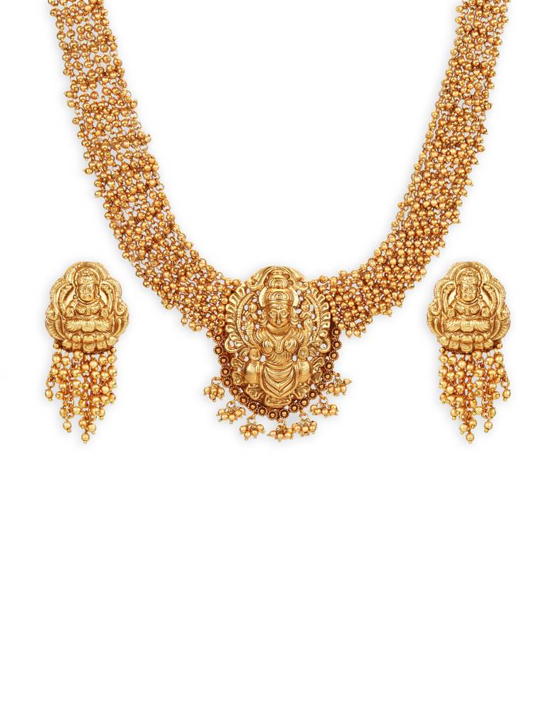 Gold Plated Temple Necklace Set With Matching Temple Earrings : RRJULY22-72