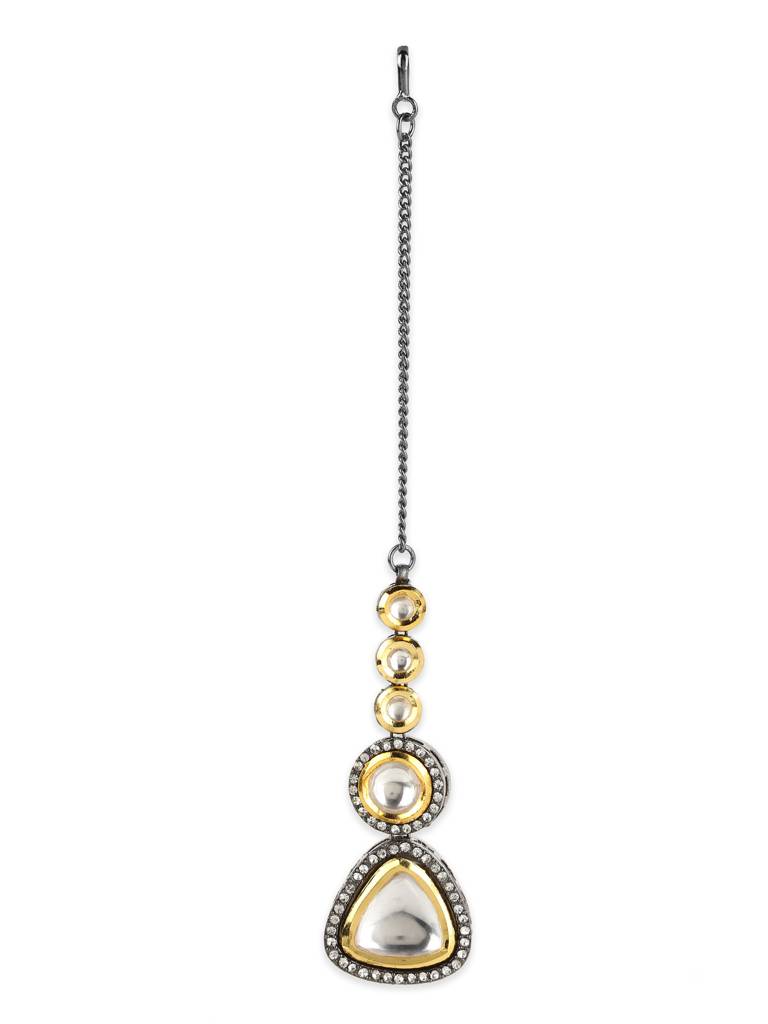Dual Tone Gold- Silver Plated Kundan Maangtikka : RRJULY22-76