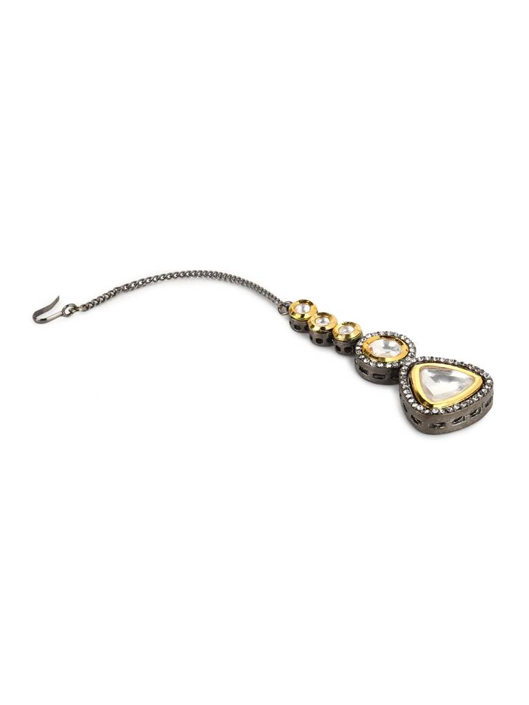 Dual Tone Gold- Silver Plated Kundan Maangtikka : RRJULY22-76